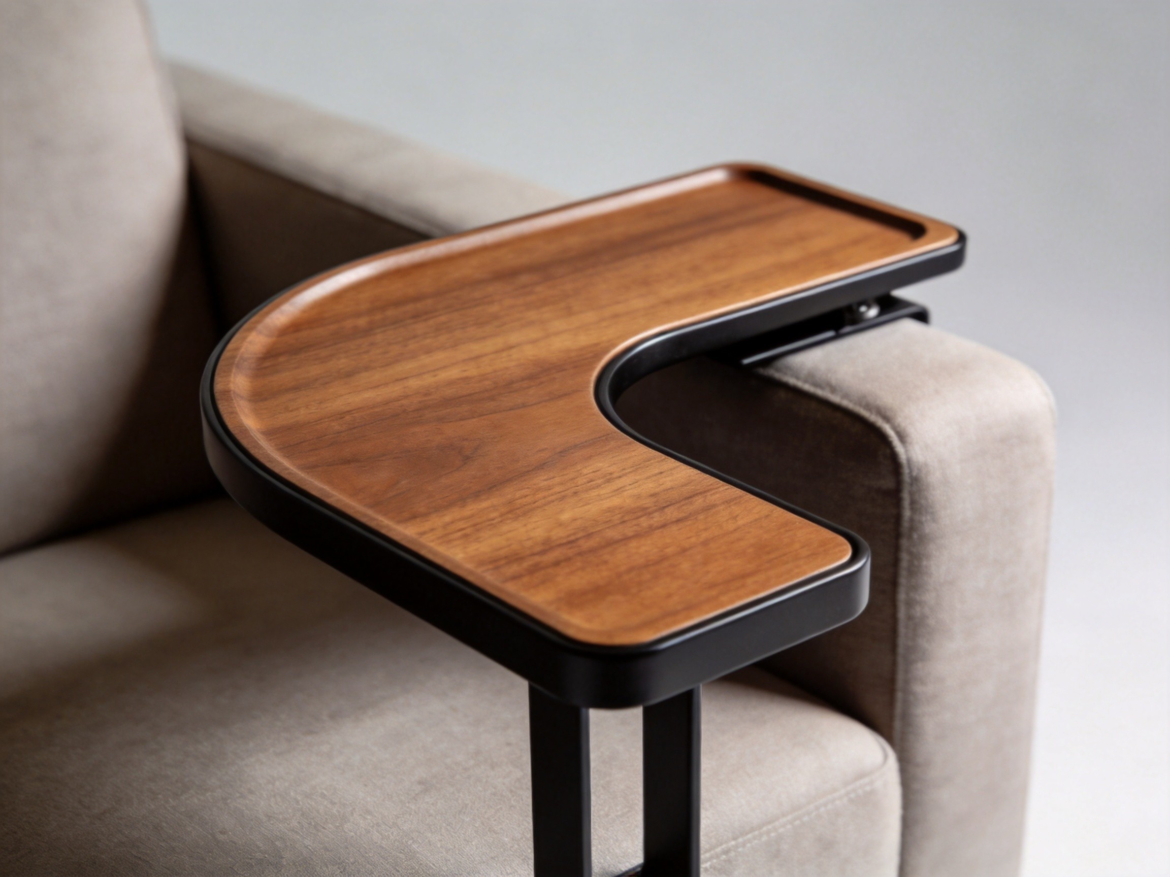 C-Shaped Snack Side Table With Metal Frame
